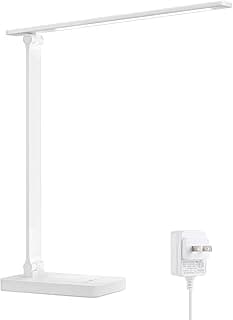 Lepro LED Desk Lamp, Table Lamps Home Office, Eye-Caring Desk Light 9W 800lm, 5 Color Modes 5 Brightness Dimmable, Touch Control Office Lamp for Task, Reading, Working, White (Plug Included)