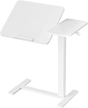 DUMOS Small Standing Desk Rolling Table Adjustable Height, Laptop Mobile Stand with Wheels, Portable Computer Workstation with Tiltable Desktop for Teacher Classroom Home Office, White