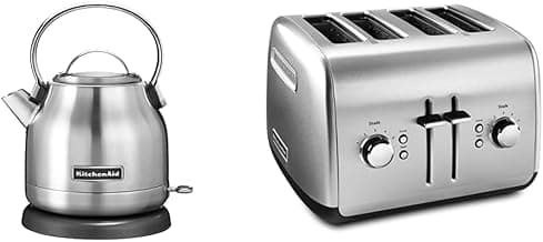 KitchenAid KEK1222SX Electric Kettle + KMT4115SX 4 Slice Toaster - Stainless Steel