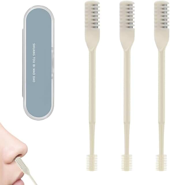 2 in 1 Nasal Hair Cutter, 2025 New Stainless Steel Nose Hair Removal Trimmer, Portable Manual Nostril Cleaner, Safe Precision Grooming Tool for Men and Women (White 3PCS)