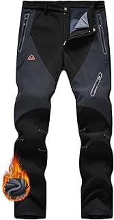 Men's Winter Hiking Snow Ski Pants Waterproof Softshell Fleece Lined Insulated Work Pants 4 Pockets