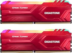 【RGB DDR4 RAM】 GIGASTONE Game Turbo 32GB Kit (2x16GB) DDR4 3200MHz PC4-25600 CL 16-18-18-40 Intel XMP 2.0 AMD Ryzen 1.35V UDIMM 288 Pin Unbuffered Non ECC High Performance Gaming Desktop Memory - Red