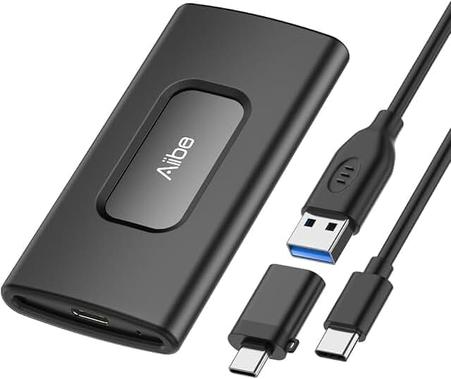 Aiibe 1TB External SSD USB C Portable SSD USB 3.2 Gen 2, Up to 1050MB/s, External Solid State Drive 1TB External Hard Drive for iPhone 17/16/15, Laptop (Black)