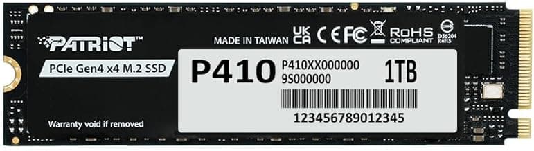 Patriot P410 1TB Internal SSD - NVMe PCIe Gen 4x4 - M.2 2280 - Sequential Read: Up to 5,000MB/s and Sequential Write: Up to 4,500MB/s - Compatible with PS5 - Solid State Drive - P410P1TBM28H