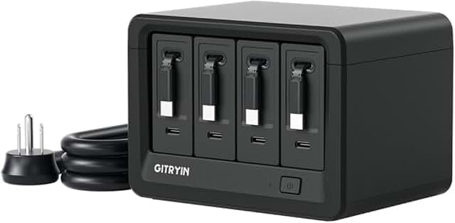 Gitryin 12-in-1 Desktop Charging Station with 4 Retractable Type-C Wall Chargers, 40W USB-C Power Strip with Flat Plug, Extension Cord with 1020J Surge Protection for Home Office
