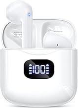Wireless Earbuds Bluetooth 5.3 Headphones, 40Hrs Playback Stereo Ear Buds with LED Display Charging Case IPX7 Waterproof in-Ear Earphones with Mic for Phone Tablet Laptop Sports, White