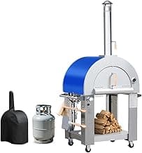 KOSTCH 32.5 inch Wood Fired and Propane Gas Pizza Oven for Outdoor Kitchen in Stainless Steel, Large Pizza Oven for Outside, Yard and Party (Blue with Cover)