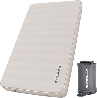 Self-Inflating Camping Mattress Pad 2 Person, 4in Thick Foam Sleeping Pad for Tent Camping, 4-Season Double Sleeping Pad with Pump Sack, Cream