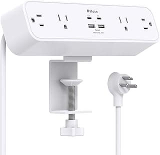 PD30W Desk Clamp Power Strip, Desktop Mount Surge Protector, Fast Charging Station, 5Ft Extension Cord Desk Edge Mount Shelf with 4 Outlets 4 USB Ports (2 USB C), Home Office Accessories Essentials