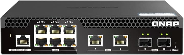 QNAP 10-Port 10GbE Half-Width Rackmount Layer 2 Managed Switch with 2 x 10GbE SFP+, 2 x 10NBASE-T RJ45, and 6 x 2.5GbE RJ45 Ports (QSW-M2106R-2S2T-US)
