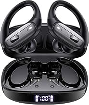 LEEMC Wireless Earbuds, Bluetooth Headphones 5.4, 80Hr Playtime Ear Buds with Hooks for Sports, Noise Canceling, LED Display, IPX7 Waterproof Earphones for Workout Running, JetBlack
