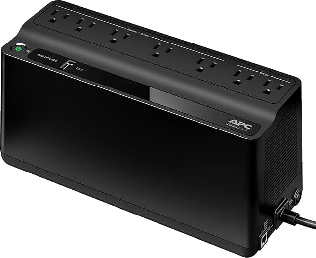APC UPS 600VA / 330W UPS Battery Backup & Surge Protector, 7 Outlets (NEMA 5-15R), USB Charging Port, BE600M1 Uninterruptible Power Supply for Computers, Wi-Fi Routers, and Home Office Electronics