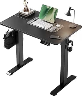 YDN 32" Small Electric Standing Desk Adjustable Height, Sit Stand up Desk with Memory Presets & Cable Management, Home Office Desk for Office & Computer Workstation, Black Frame/Black Top