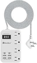 6 USB(2 USB C) Surge Protector Power Strip- 5Ft Travel Power Strip with 4.8A USB Charging Station and 4 Extendable Outlet, 13A Flat Plug Braided Extension Cord with Wall Mount for Travel Office Dorm