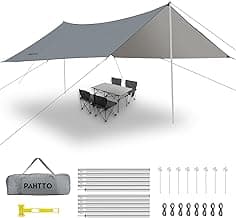 Camping Tarp with Poles, 16x12 Ft Camping Canopy, Waterproof Tent Tarp, Rain Shelter for Camping, Picnic,Beach, Outdoor Activities, Extra Large, Lightweight and UV Resistant, Extra Large, Grey