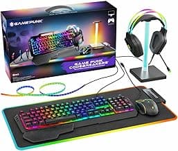 GAME PUNK 6-Piece Codebreakers RGB Gaming Bundle – Mechanical Keyboard, RGB Mouse & XL Mousepad USB Hub, Gaming Headset w/Stand, Light Strip – PC Game Accessories for Desktop & Laptop