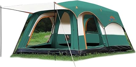Large Family Standing Upright Camping Tent - 5-12 Persons Multi-Room Waterproof Tent with Screened Porch - Glamping Tent for Outdoor Camping & Family Vacation