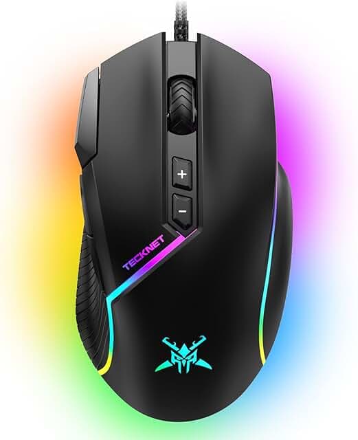 TECKNET Wired Gaming Mouse, 12,800 DPI with Optical Sensor, 8 Programmable Buttons, 13 RGB Backlit Modes, Ergonomic Design, Custom Software Gaming Mice for Laptop,PC