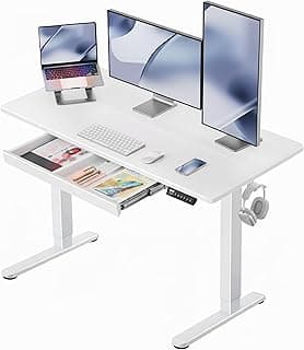 ErGear 48 x 24 inch Electric Standing Desk Adjustable Height with Drawers, 4 Memory Height Settings, Sit Stand Up Desk for Home Office & Computer Workstation, White