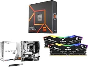 CPU Motherboard Memory Combo - Ryzen 5 7600X Bundle with B650M Pro RS WiFi and TG T-Force 16GB (2 x 8GB) 288-Pin PC RAM DDR5 6000 (PC5 48000) Memory