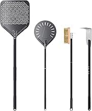 4 Piece Pizza Oven Kit, 9 Inch Pizza Turning Peel, 12 Inch Perforated Pizza Peel, Oven Brush and Ash Rake, Wood Fired Commercial Oven Accessoires for Home, Restaurant