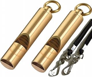 Whistle Emergency Auspicfly 2 pc Brass Loud Survival Whistles with Lanyard Hyper Safety Keychain Whistle for Self Defense, Hiking, Skiing, Coach, Boating, Training, Adult