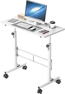 Furmax 31.4" Small Portable Standing Desk Height Adjustable with Lockable Wheels, Mobile Stand Laptop Computer Workstation for Walking Pad Treadmill (White)