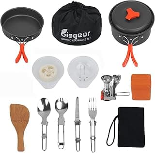 Bisgear 16pcs Camping Cookware Set - Backpacking Stove & Mess Kit - Pots, Pans & Accessories - Survival Gear