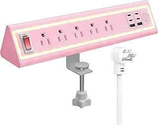 Desk Clamp Power Strip with Nightlight, 40W Fast Charging, 6FT Extension Cord, 4x20W USB-C & 2 USB Ports, 5 AC Outlets, Fits 1.69-Inch Table Edges