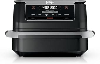 Ninja Foodi Air Fryer | 6-in-1 with 7-QT MegaZone & Basket Divider for Large Proteins & Full Meals | Cook 2 Foods at Once | 450° F | Air Fry, Roast, Broil, Dehydrate, Keep Warm & Bake | Black | DZ071