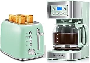 Taylor Swoden 12-Cup Programmable Coffee Maker and Aigostar Toaster 2 Slice Retro Toaster Stainless Steel, 1.6 inch Extra Wide Slots Bread