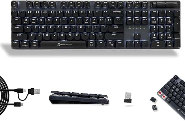 X9 Performance Low Profile Mechanical Keyboard Wireless (Wired + BT + 2.4Ghz) - Triple Mode Connectivity, Red Switches, Backlit, 107-Key - Slim Bluetooth Mechanical Keyboard for Mac and PC