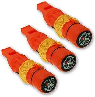 Emergency Zone 5 in 1 Survival Whistle. Compass, Whistle, Water-Resistant Container, Signal Mirror, Ferro Rod. Available in 1, 3, 30, and 300 Pack.