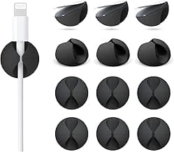 12 Pack Cable Clips, Znben Cord Organizer Holder Adhesive Cable Management Charger Wire Holder Clips for Desk, Home, Office, Car, Cubicle, Nightstand Black