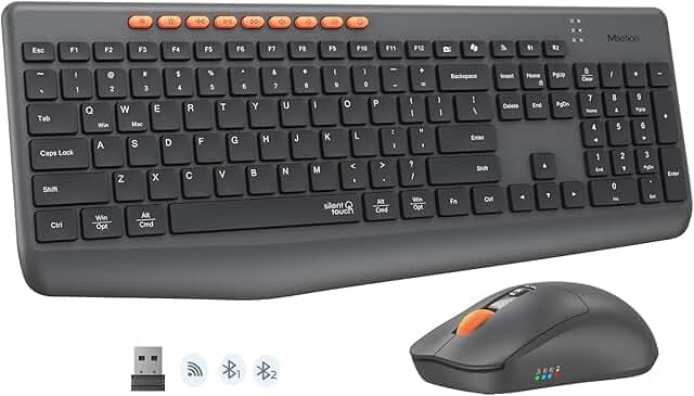 MEETION Wireless Keyboard and Mouse, Silent Full Size Multi-Device Bluetooth Keyboard and Mouse, 9 Multimedia Hotkeys, 3200 DPI Optical Mouse, 90% Less Noise, for Windows Mac PC Desktop Laptop, Black