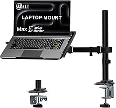 WALI Laptop Desk Mount for 17 inch Notebook, Adjustable Single Monitor Arm with Laptop Holder for 32 inch Screen, Laptops Stand with Ventilated Tray, Up to 22 lbs, (M00LP), Black