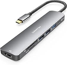UANTIN USB C Hub 7 in 1 Multiport Adapter with 4K HDMI Dongle, 100W PD, SD/TF Card Reader, 3 USB-A, USBC Docking Station for MacBook Mac Pro/Air, Dell, HP, ASUS, Acer and Other Type C Laptops
