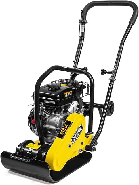 Stark USA 2HP Plate Compactor Gas 79cc 2,000lbs Force Construction Concrete Tamper Machine Power Paver 17 x 11.8" Plate