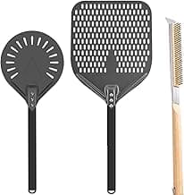 Pizza Oven Accessories Kit w/Pizza Oven Brush & Stone Scraper, 8 inch Pizza Turning Peel,12 Inch Perforated Pizza Peel - Tools & Supplies Set - Compatible with Outdoor Ovens