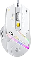 INPHIC PG1 Wired Computer Gaming Mouse Ergonomic, 12800 DPI High-Precision, 6 Programmable Buttons, RGB Backlit for Gaming - White Gray