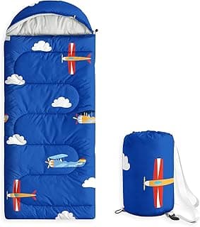 Wake In Cloud - Kids Sleeping Bag for Boys Toddlers, Camping in Warm Cold Weather, Backpacking Lightweight Compact Outdoor Liner for 3 Seasons, Colorful Vintage Airplanes