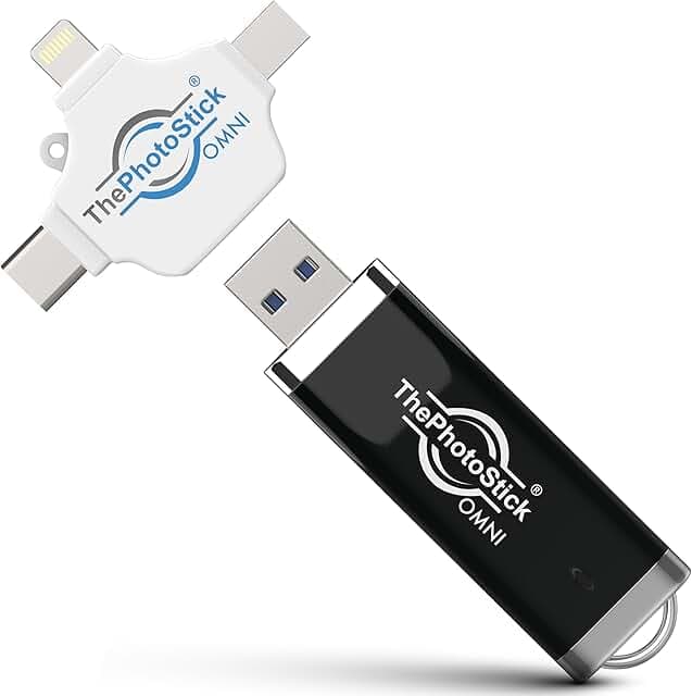 ThePhotoStick Omni 128GB - Secure Backup and Transfer | Digital File Organization | USB and Multiport Port for Phones, Tablets and Computers | Portable External Storage