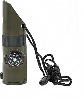 Emergency 7-in-1 Survival Whistle Kit:120dB Loud Safety Whistle with Compass,Thermometer, LED Light ,Signal Mirror & Waterproof Case for Outdoor Adventures Fire Starter for Hiking/Camping/Water Safety