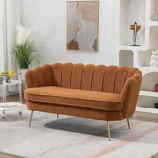 Anwick 59" Small Modern Chenille Loveseat Sofa, 2-Seater Sofa with Gold Metal Legs, Small Couch with Flower Shaped Back for Living Room Bedroom Office (Caramel)
