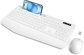 Wireless Keyboard and Mouse, Wrist Rest, Phone Holder, Batteries Included, 2.4G Lag-Free Ergonomic Keyboards Mouse Combo, KM23D Silent Keyboards Set for Computer, Laptop, PC, Windows, White -SABLUTE