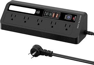 Desk Extension Lead with USB Slots, BOCHLION PD 35W + PD 20W Fast Charging Power Station with Night Light, 5 Way Plug Extension Socket Surge Protector, Desktop Power Strip 1.8M for Home Office (Black)