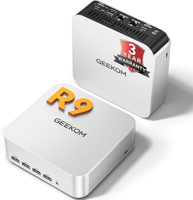 GEEKOM [2026 Multitasking Edition] Mini PC AI A7 MAX with AMD Ryzen 9 7940HS(3-Year Coverage) 16GB DDR5& 1TB SSD(Expandable) 8K Desktop Mini Computers for Home Office,Radeon 780M for Light Creation