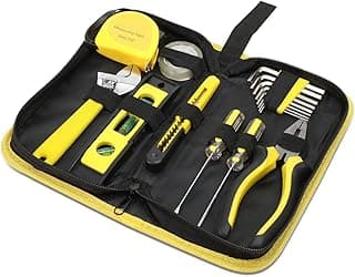 Auto Dynasty 16 Pcs Household Auto Repair Hand Tool Kit Set with Allen Keys Screwdrivers Tool Set Tap Measure Adjustable Wrench Utility Knife for Home Garage Warehouse Repair, Yellow