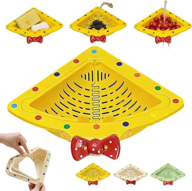 Magnetic Drainage & Filter Basket,Sponge Holder for Kitchen Sink,Triangular Sink Strainer with Twist-Open Bottom,Rustproof Kitchen Storage Rack for Draining and Storage (Yellow)