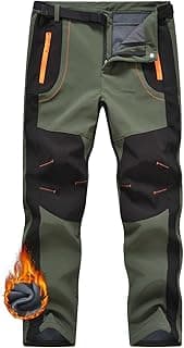 Men's Winter Hiking Pants Waterproof Fleece Lined Softshell Insulated Snow Ski Pants with Belt